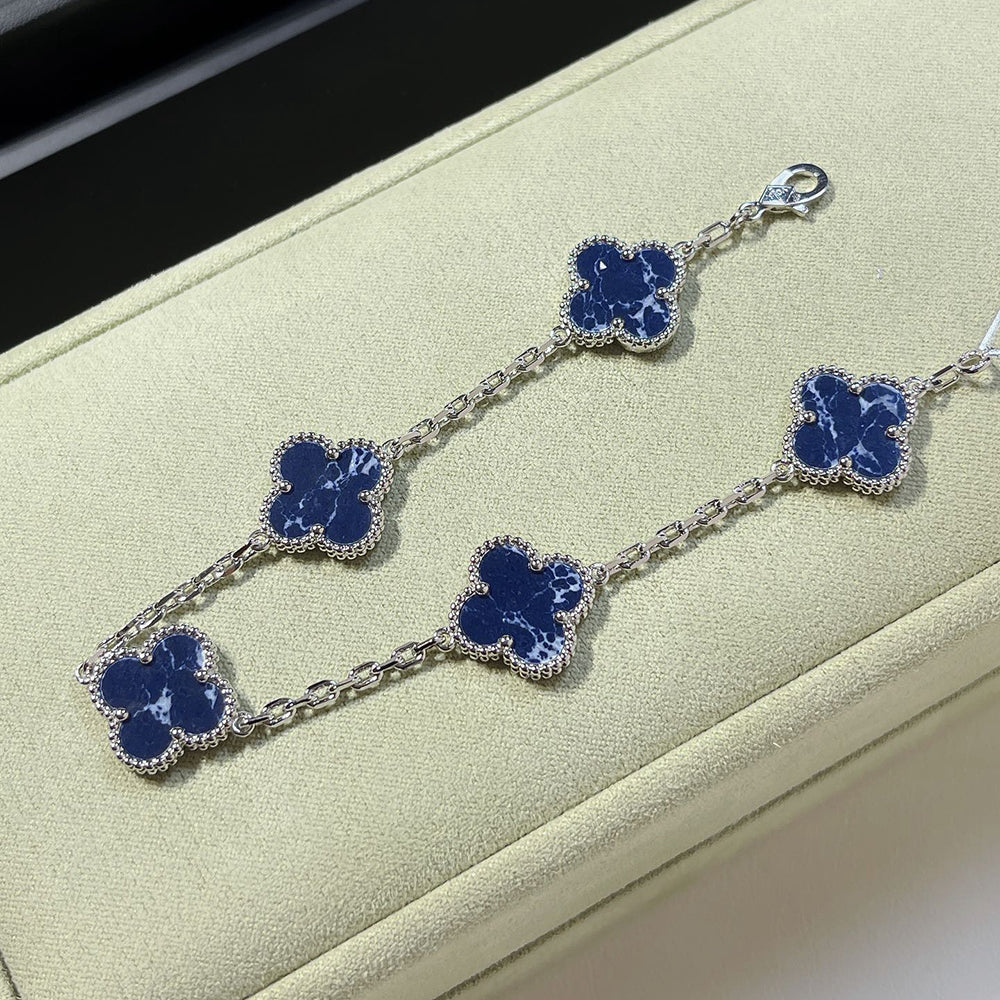 [BloomBling]CLOVER 5 MOTIF PIETERSITE SILVER BRACELET