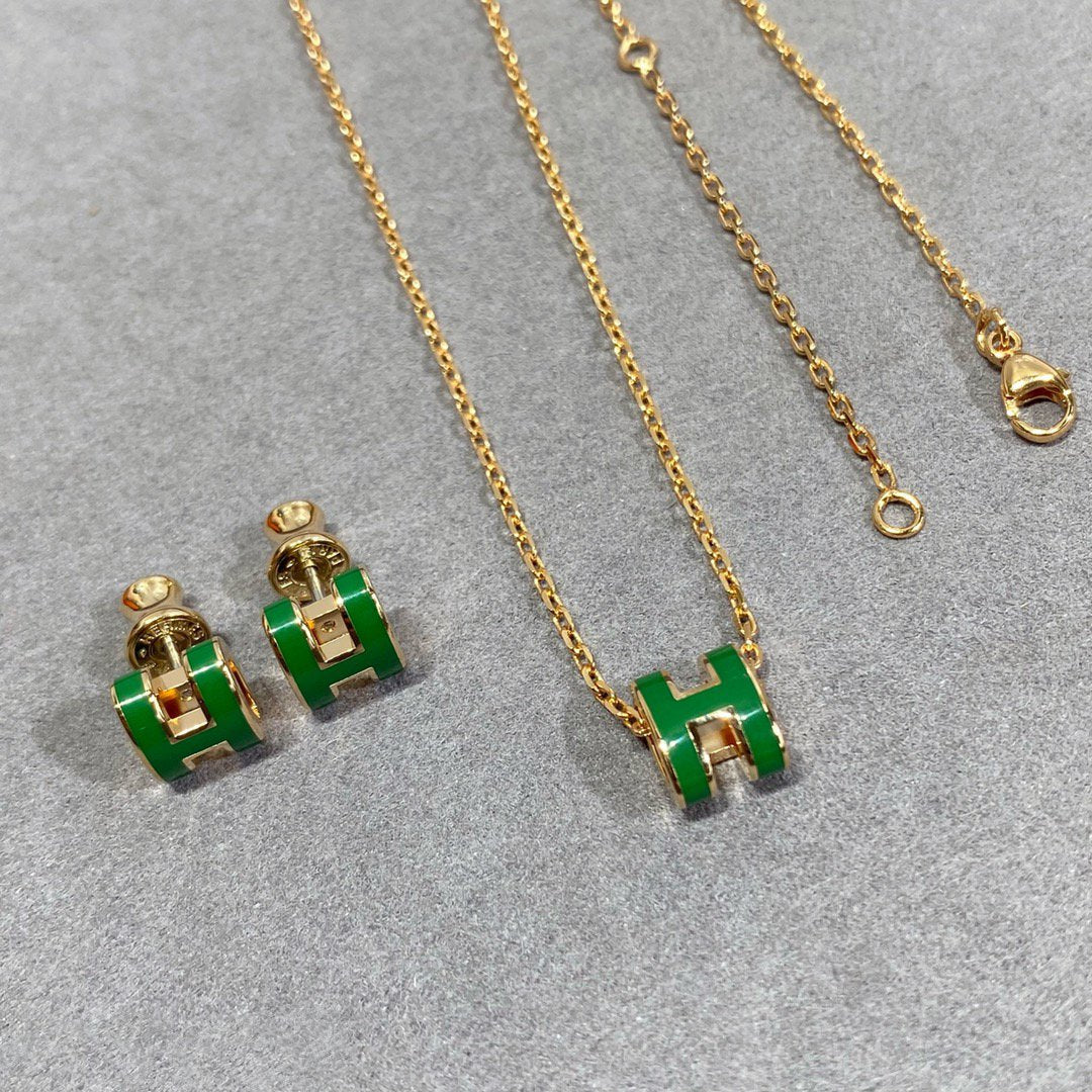 [BloomBling]POP H GREEN NECKLACE SILVER AND GOLD