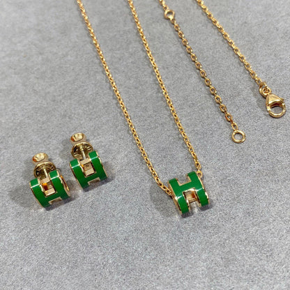 [BloomBling]POP H GREEN NECKLACE SILVER AND GOLD