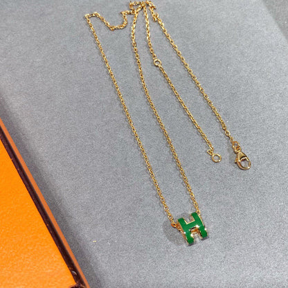 [BloomBling]POP H GREEN NECKLACE SILVER AND GOLD