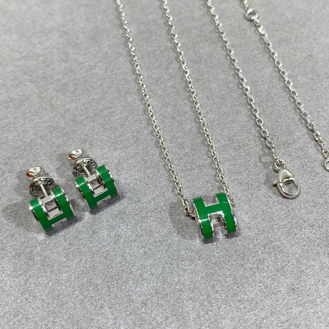 [BloomBling]POP H GREEN NECKLACE SILVER AND GOLD