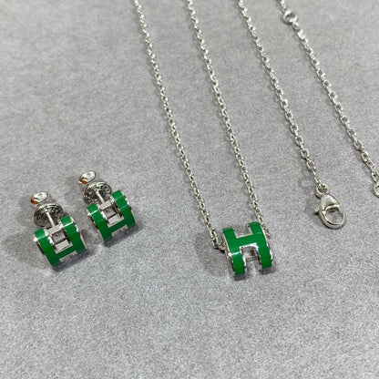 [BloomBling]POP H GREEN NECKLACE SILVER AND GOLD