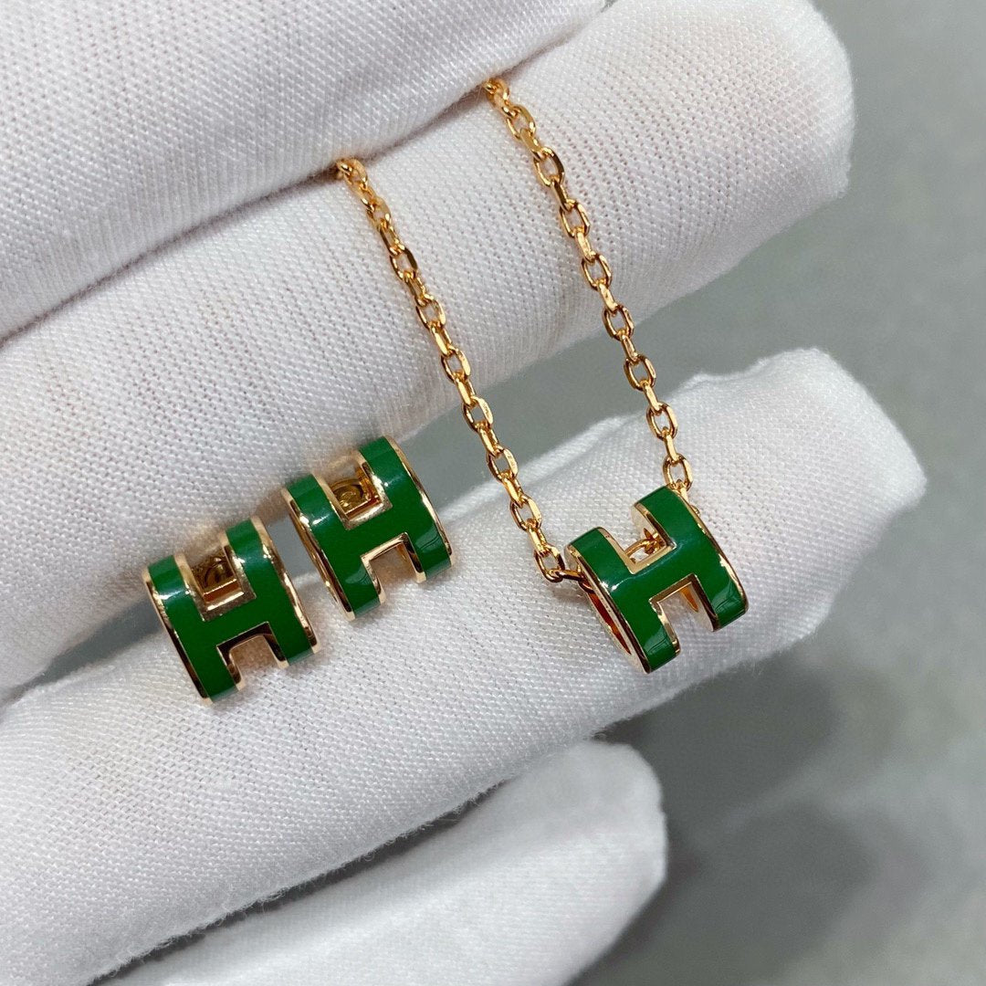 [BloomBling]POP H GREEN NECKLACE SILVER AND GOLD