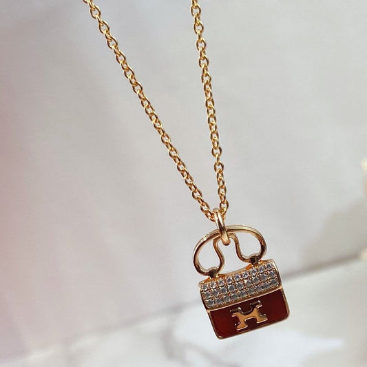 [BloomBling]CONSTANCE RED PEDANT PINK GOLD NECKLACE