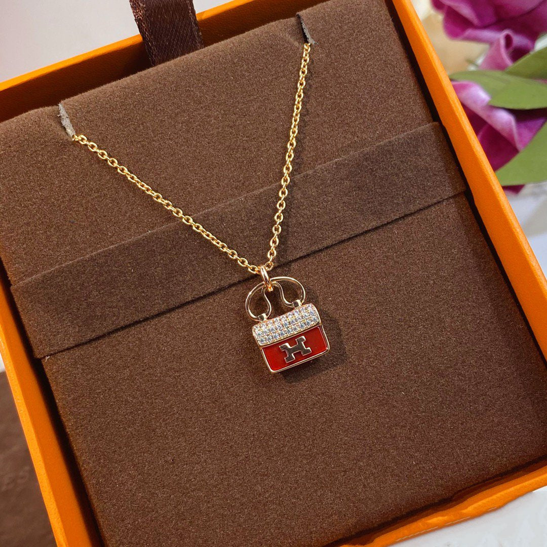 [BloomBling]CONSTANCE RED PEDANT PINK GOLD NECKLACE