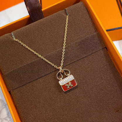[BloomBling]CONSTANCE RED PEDANT PINK GOLD NECKLACE