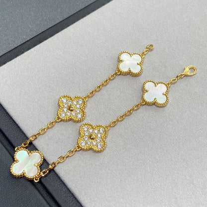 [BloomBling]CLOVER BRACELET 5 MOTIF WHITE MOP DIAMOND