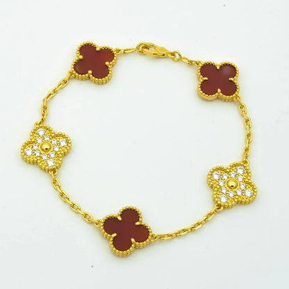 [BloomBling]CLOVER 5 MOTIFS CARNELIAN DIAMOND BRACELET