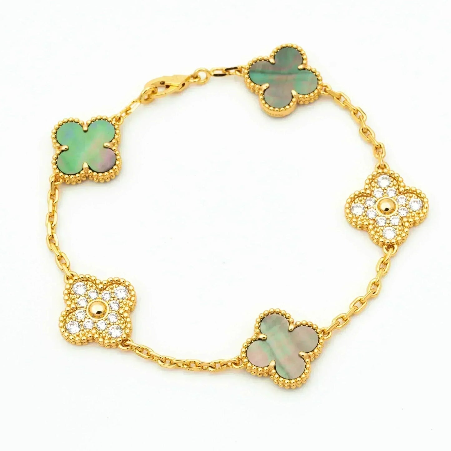 [BloomBling]CLOVER 5 MOTIF GRAY MOP DIAMOND BRACELET