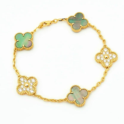 [BloomBling]CLOVER 5 MOTIF GRAY MOP DIAMOND BRACELET