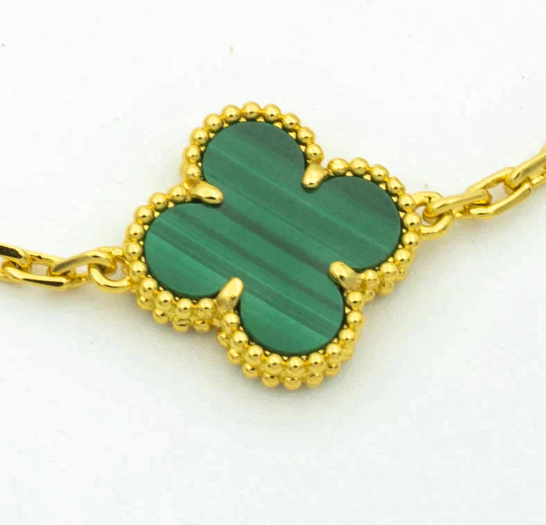 [BloomBling]CLOVER  5 MOTIF MALACHITE DIAMOND BRACELET