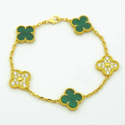 [BloomBling]CLOVER  5 MOTIF MALACHITE DIAMOND BRACELET