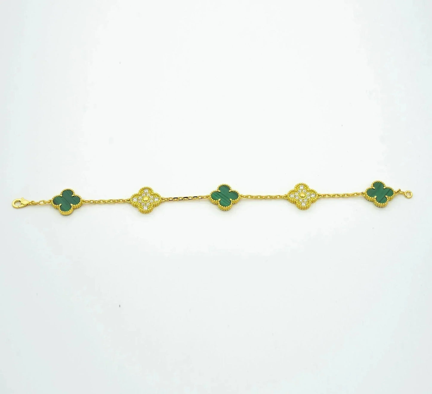 [BloomBling]CLOVER  5 MOTIF MALACHITE DIAMOND BRACELET