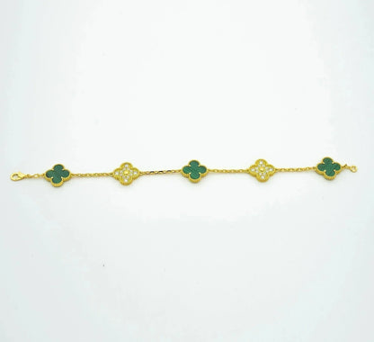 [BloomBling]CLOVER  5 MOTIF MALACHITE DIAMOND BRACELET