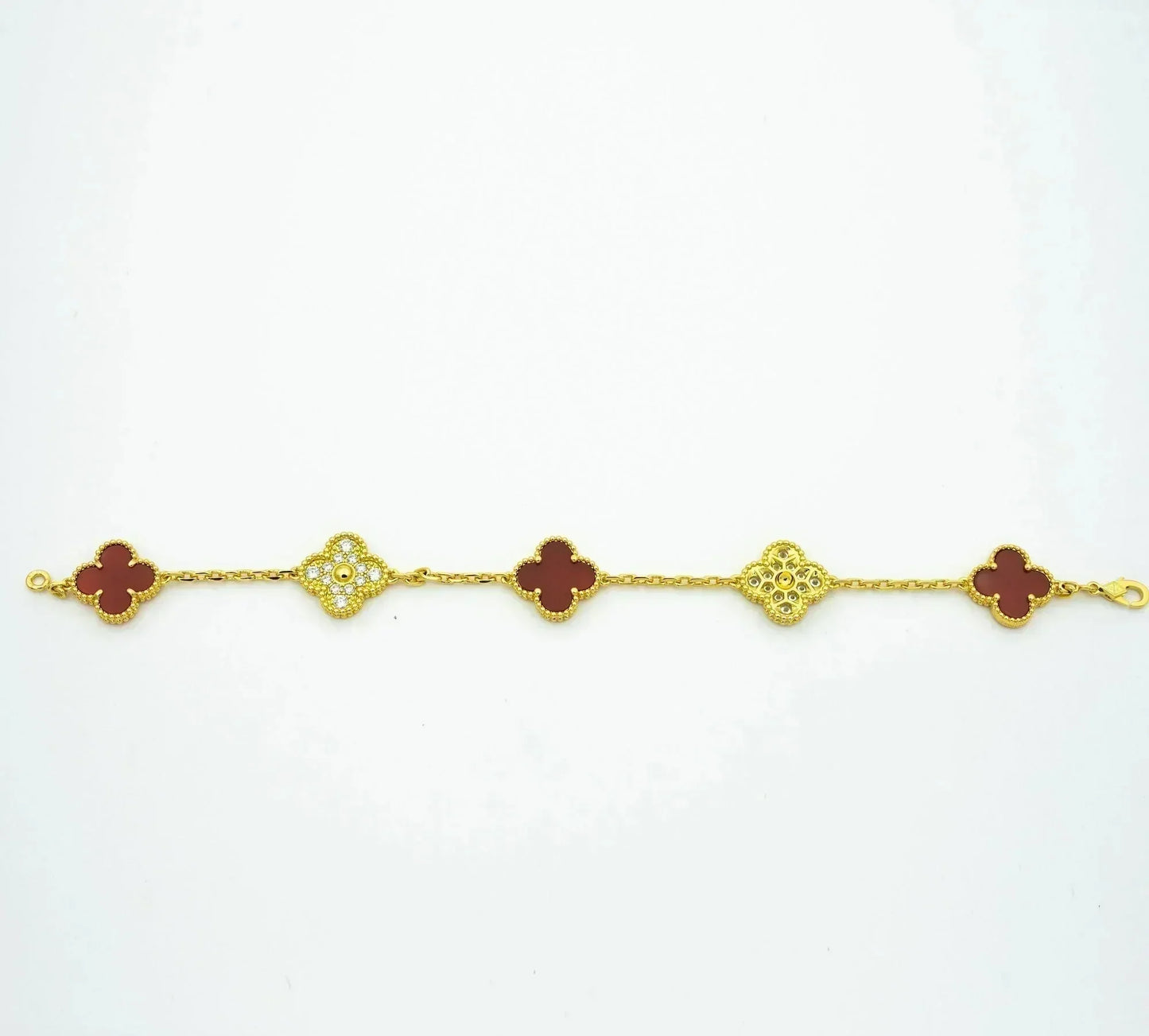 [BloomBling]CLOVER 5 MOTIFS CARNELIAN DIAMOND BRACELET