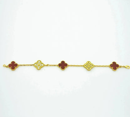 [BloomBling]CLOVER 5 MOTIFS CARNELIAN DIAMOND BRACELET