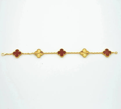 [BloomBling]CLOVER  5 MOTIFS CARNELIAN GOLD BRACELET