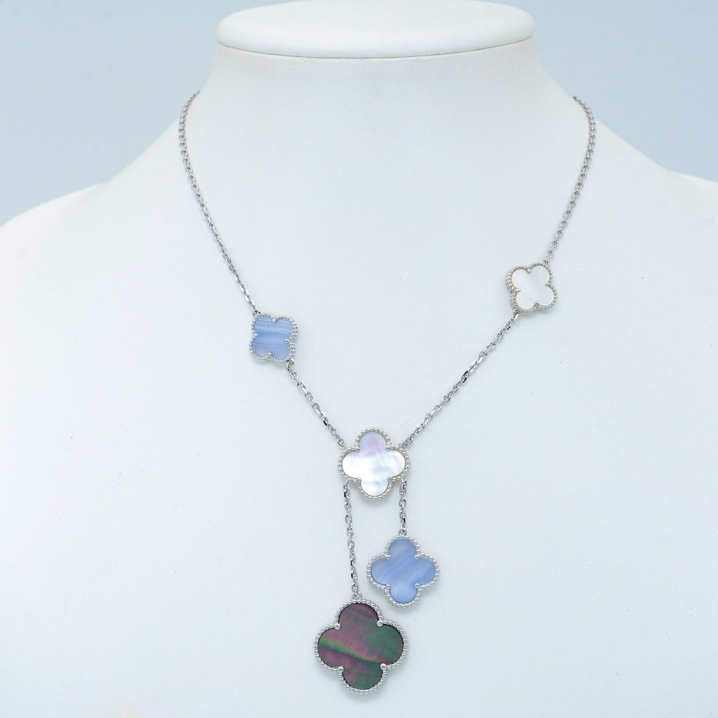 [BloomBling]CLOVER MOP CHALCEDONY NECKLACE SILVER 6 MOTIF