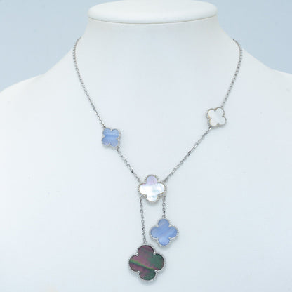 [BloomBling]CLOVER MOP CHALCEDONY NECKLACE SILVER 6 MOTIF
