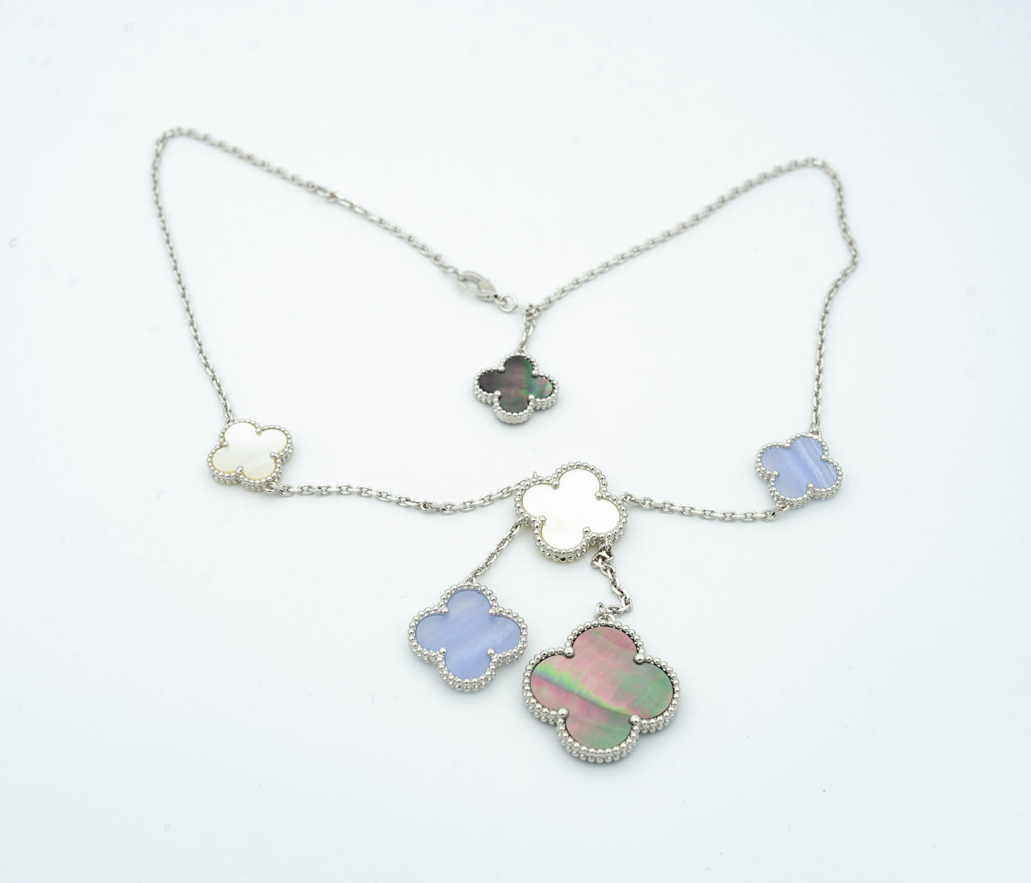 [BloomBling]CLOVER MOP CHALCEDONY NECKLACE SILVER 6 MOTIF
