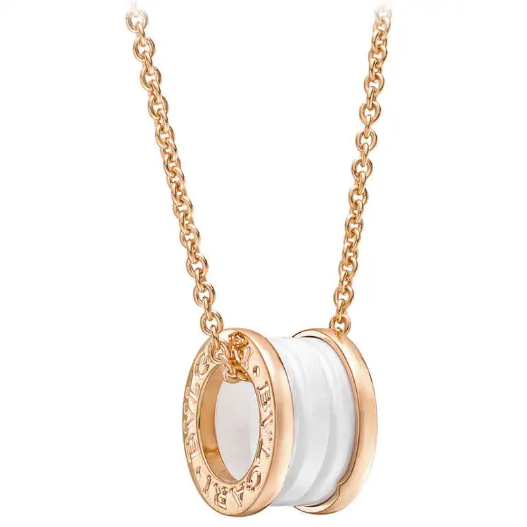 [BloomBling]ZERO 1 WHITE CERAMIC PINK GOLD DIAMOND NECKLACE
