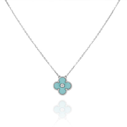 [BloomBling]CLOVER 1 DIAMOND LIGHT BLUE SILVER NECKLACE