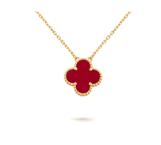 [BloomBling]CLOVER 15MM CARNELIAN SINGLE FLOWER NECKLACE