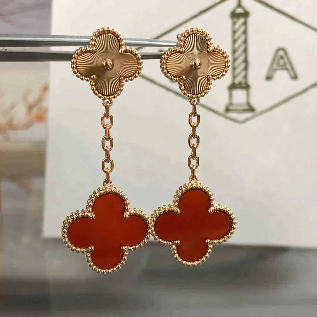 [BloomBling]CLOVER 2 MOTIF  LASER CARNELIAN EARRINGS
