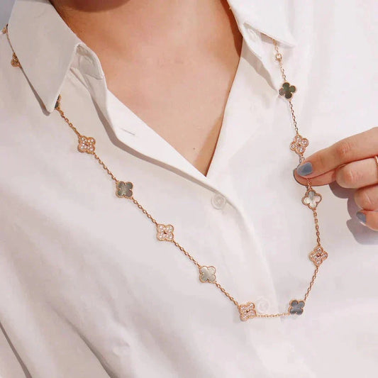 [BloomBling]CLOVER 20 MOTIFS DARK MOP DIAMOND  NECKLACE