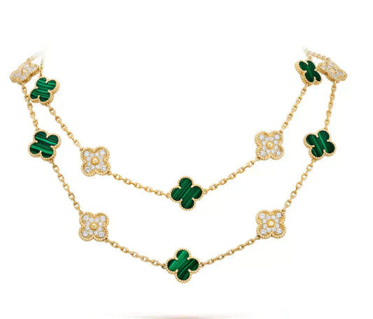 [BloomBling]CLOVER 20 MOTIFS MALACHITE DIAMOND NECKLACE