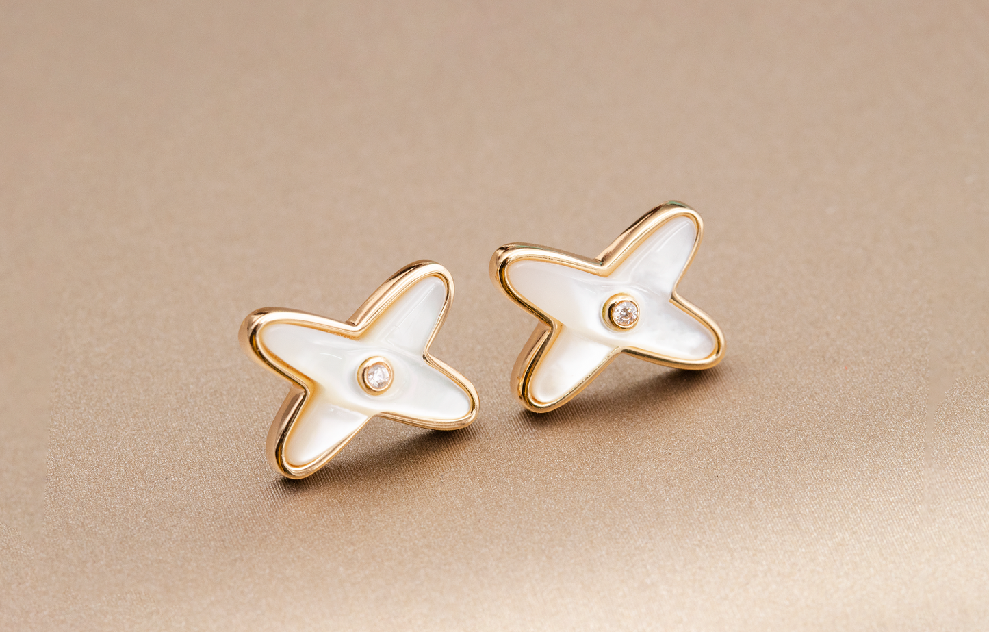 [BloomBling]JEUX DE WHITE MOP PINK GOLD DIAMOND EARRINGS