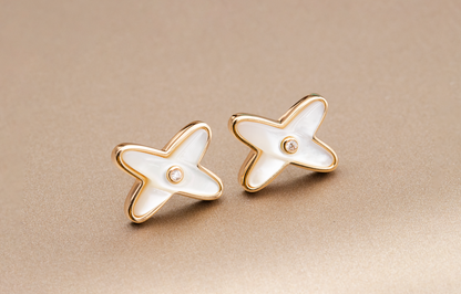 [BloomBling]JEUX DE WHITE MOP PINK GOLD DIAMOND EARRINGS