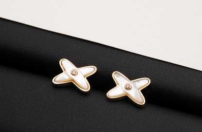 [BloomBling]JEUX DE WHITE MOP ROSE GOLD DIAMOND EARRINGS