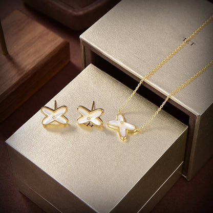 [BloomBling]JEUX DE WHITE MOP GOLD DIAMOND EARRINGS