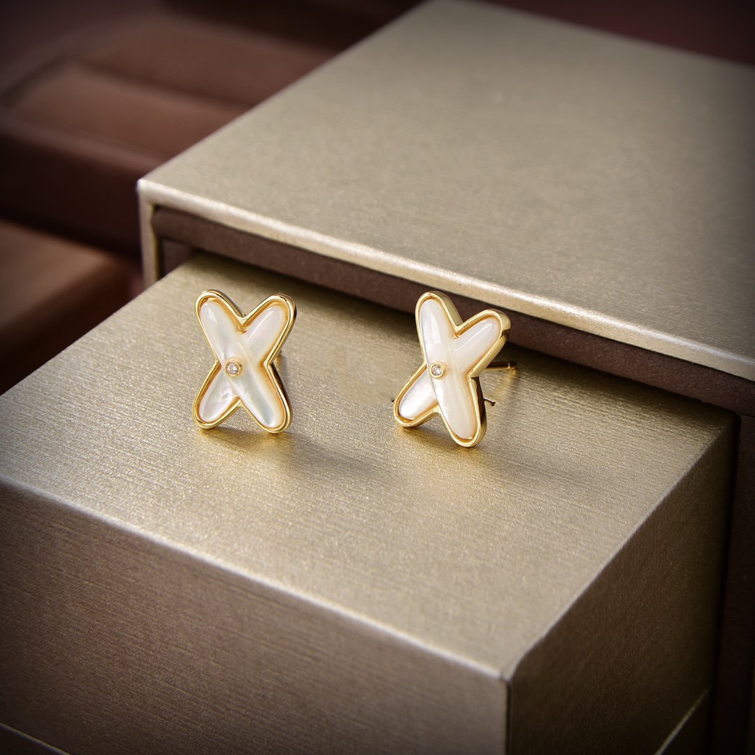 [BloomBling]JEUX DE WHITE MOP GOLD DIAMOND EARRINGS