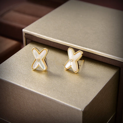 [BloomBling]JEUX DE WHITE MOP GOLD DIAMOND EARRINGS