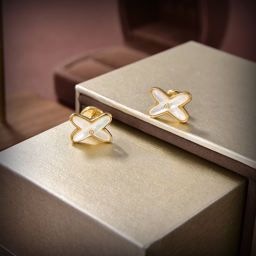 [BloomBling]JEUX DE WHITE MOP GOLD DIAMOND EARRINGS