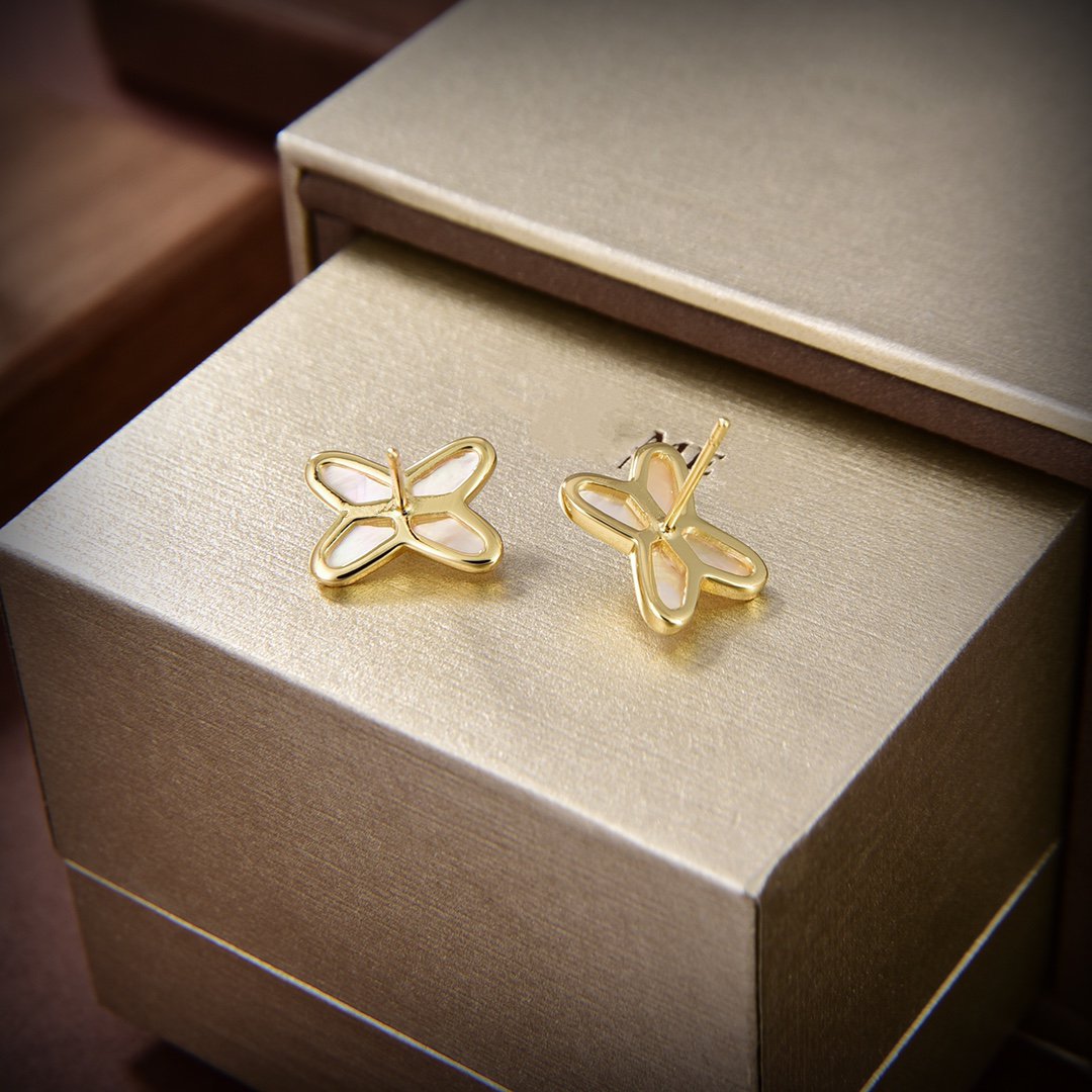 [BloomBling]JEUX DE WHITE MOP GOLD DIAMOND EARRINGS