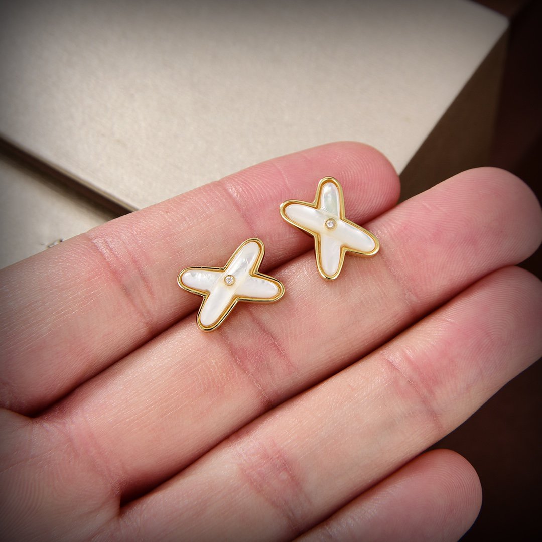 [BloomBling]JEUX DE WHITE MOP GOLD DIAMOND EARRINGS