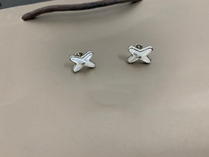 [BloomBling]JEUX DE WHITE MOP SILVER DIAMOND EARRINGS