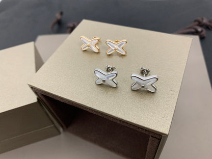 [BloomBling]JEUX DE WHITE MOP SILVER DIAMOND EARRINGS