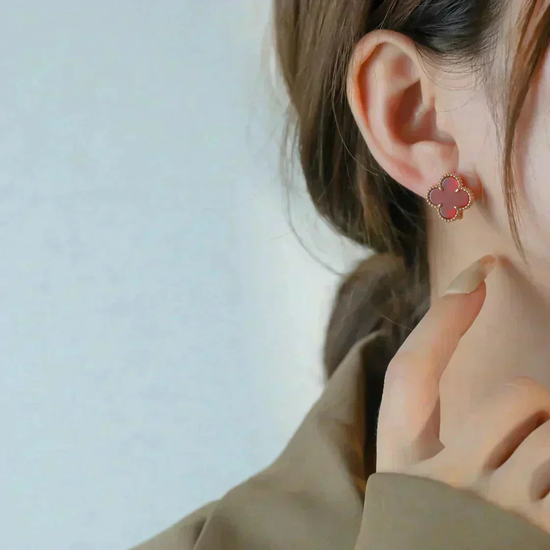 [BloomBling]CLOVER MEDIUM 1 MOTIFS CARNELIAN  EARRINGS