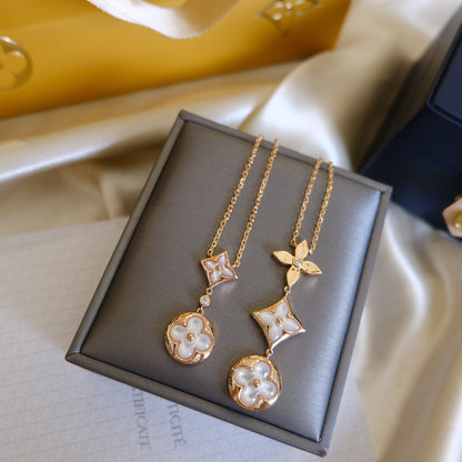 [BloomBling]COLOR BLOSSOM LARIAT NECKLACE PINK GOLD WHITE MOTHER PEARL AND DIAMOND