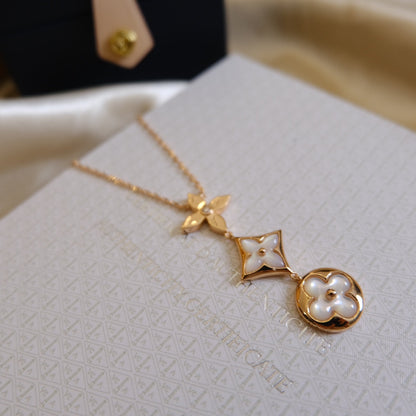 [BloomBling]COLOR BLOSSOM LARIAT NECKLACE PINK GOLD WHITE MOTHER PEARL AND DIAMOND
