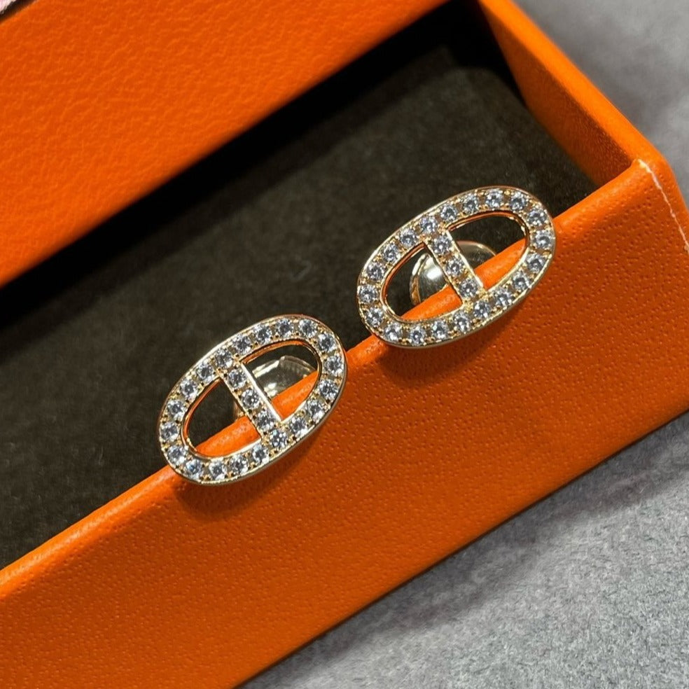 [BloomBling]HM FULL DIAMOND PIG NOSE STUD EARRINGS