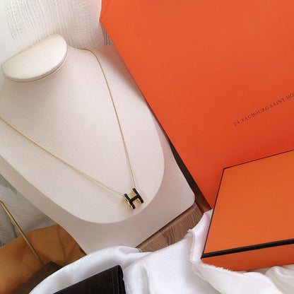 [BloomBling]HM CLIC BLACK ENAMEL GOLD NECKLACE