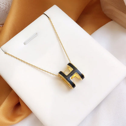 [BloomBling]HM CLIC BLACK ENAMEL GOLD NECKLACE