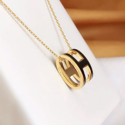 [BloomBling]HM CLIC BLACK ENAMEL GOLD NECKLACE
