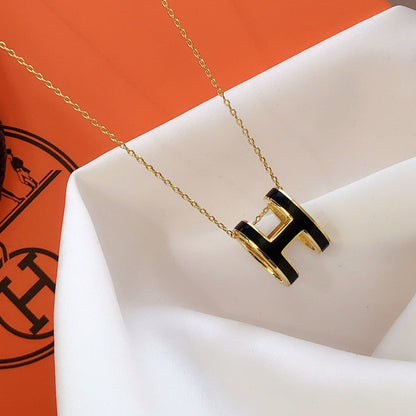 [BloomBling]HM CLIC BLACK ENAMEL GOLD NECKLACE