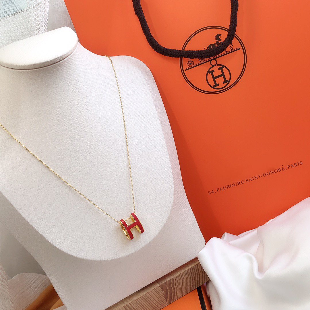 [BloomBling]HM CLIC RED ENAMEL GOLD NECKLACE